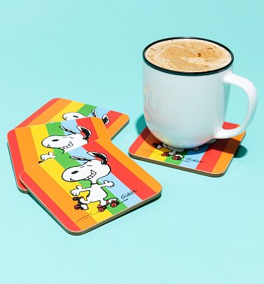 Set of Four Peanuts Snoopy Let The Good Times Roll Rainbow Coasters Set of Four Peanuts Snoopy Let The Good Times Roll Rainbow Coasters