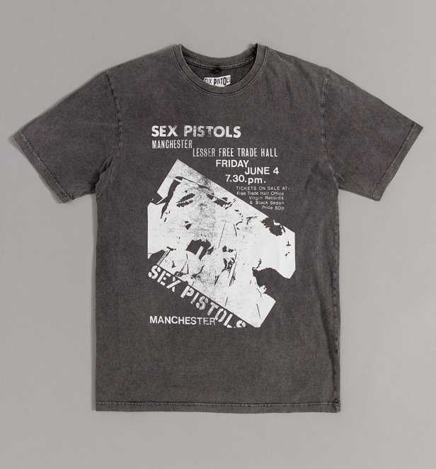 Sex Pistols Manchester Flyer Stone Wash Charcoal T-Shirt Sex Pistols Manchester Flyer Stone Wash Charcoal T-Shirt