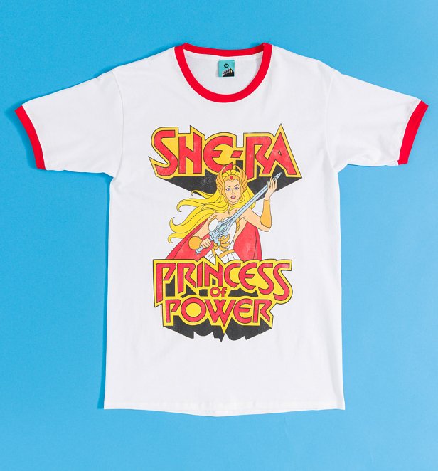 Masters of The Universe She-Ra Princess Of Power White And Red Ringer T-Shirt
