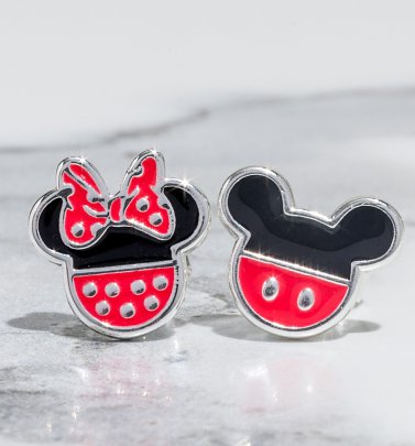 Silver Plated Disney Minnie and Mickey Mouse Heads Stud Earrings