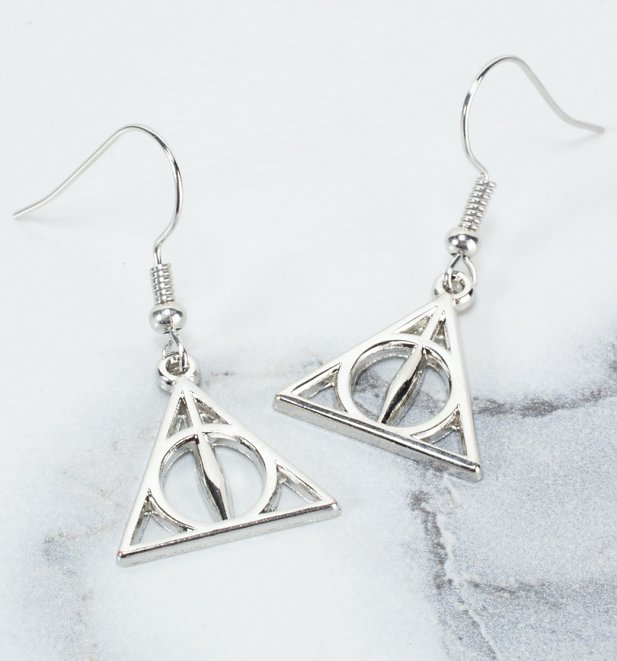 Silver Plated Harry Potter Deathly Hallows Drop Earrings