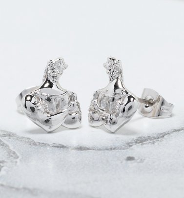White Gold Plated Hercules Muscle Stud Earrings White Gold Plated Hercules Muscle Stud Earrings