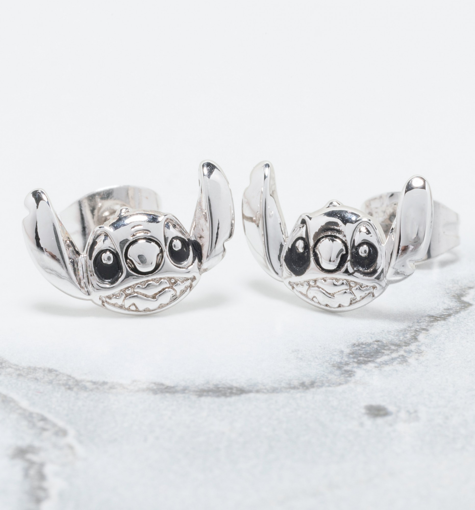 White Gold Plated Lilo & Stitch Stud Earrings