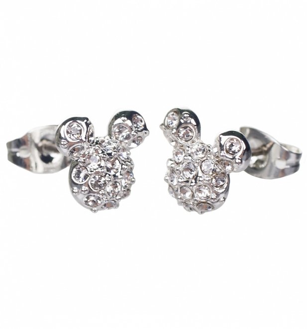 Silver Plated Mickey Mouse Pave Stud Earrings from Disney Couture