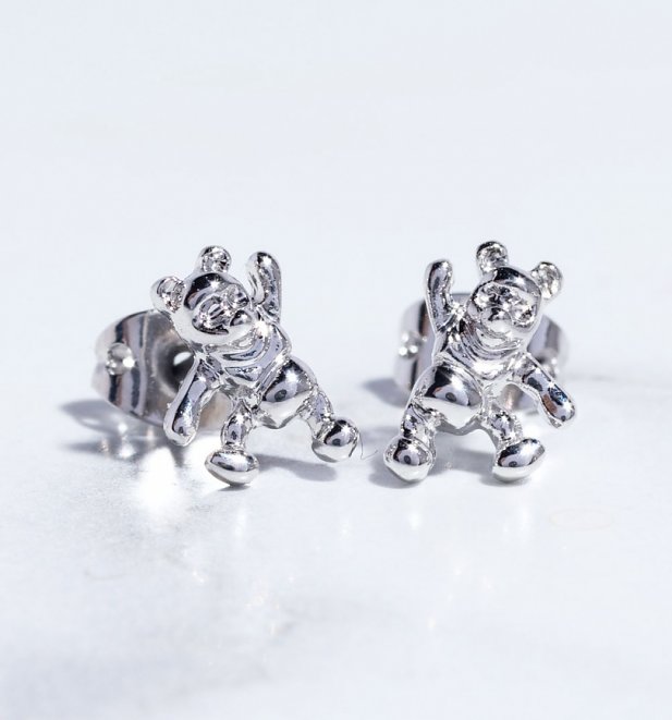 White Gold Plated Winnie The Pooh Stud Earrings