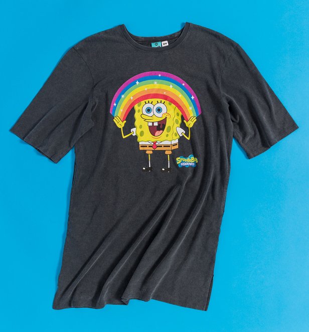 SpongeBob Rainbow Imagination Vintage Wash Charcoal T-Shirt Dress