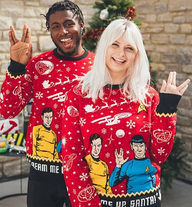 Star Trek Beam Me Up Santa Knitted Christmas Jumper