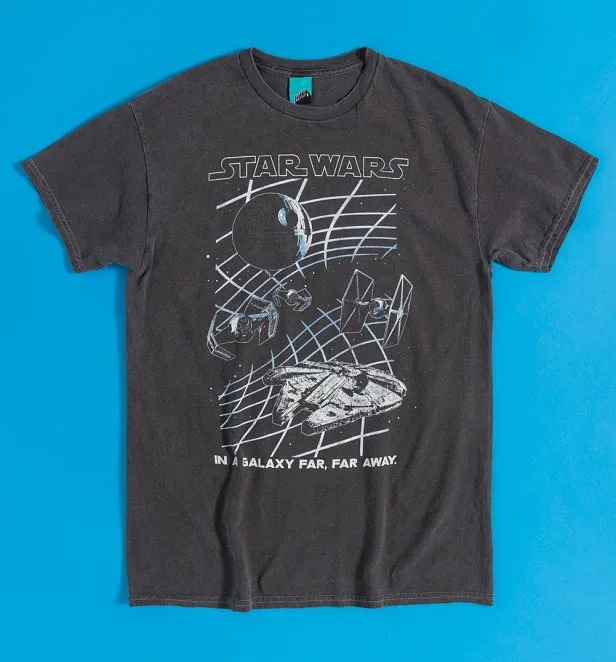 Star Wars Galaxy Grid Vintage Wash Charcoal T-Shirt
