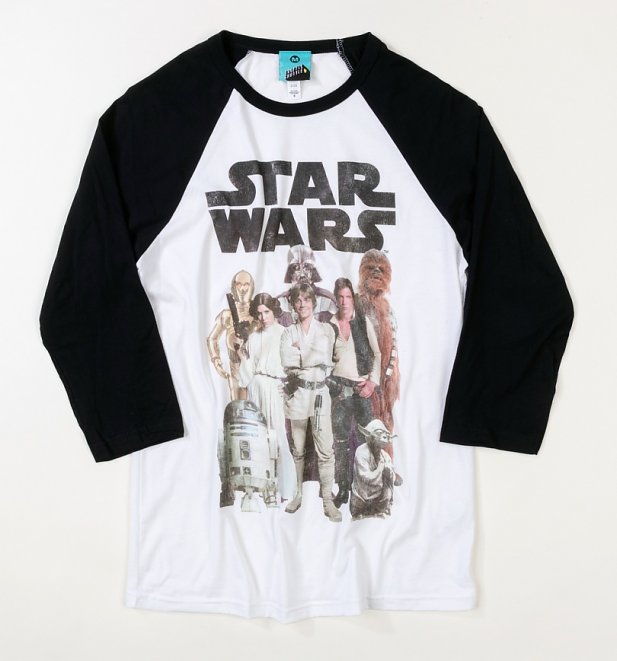 Star Wars Group Shot White And Black Baseball Shirt Star Wars Group Shot White And Black Baseball Shirt