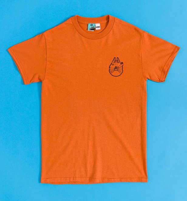 Star Wars Millennium Falcon Embroidered Orange Heavyweight T-Shirt Star Wars Millennium Falcon Embroidered Orange Heavyweight T-Shirt