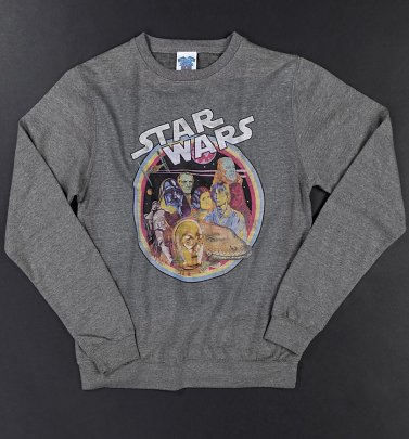 Star Wars Retro Gang Heather Grey Sweater Star Wars Retro Gang Heather Grey Sweater