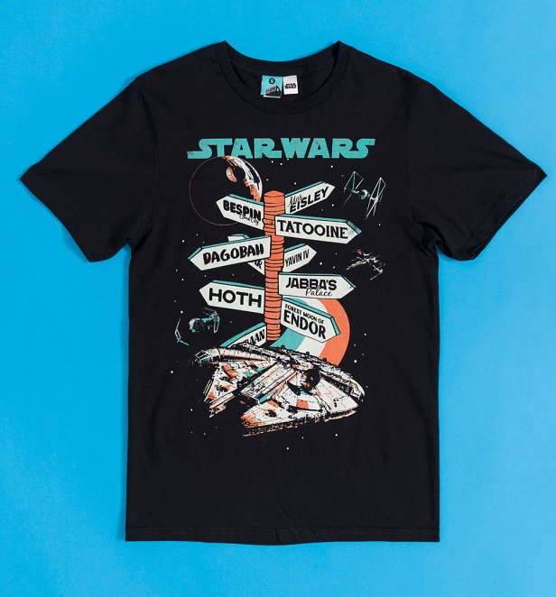 Star Wars Signpost Locations Black T-Shirt Star Wars Signpost Locations Black T-Shirt