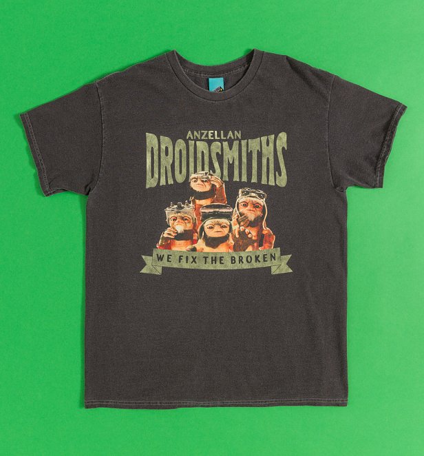 Star Wars The Mandalorian Anzellan Droidsmiths Vintage Wash Charcoal T-Shirt