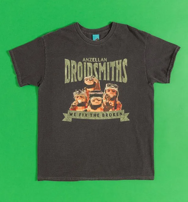 Star Wars The Mandalorian Anzellan Droidsmiths Vintage Wash Charcoal T-Shirt