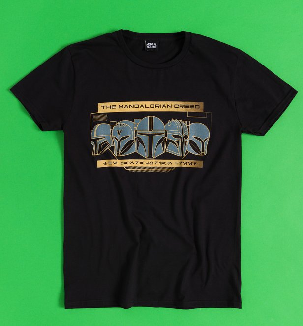 Star Wars The Mandalorian Helmets Black T-Shirt With Back Print