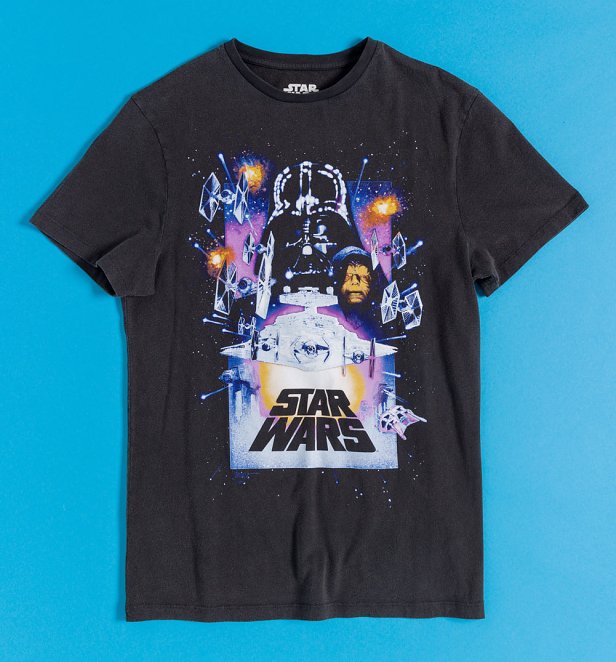 Star Wars Vintage Poster Charcoal Vintage Wash T-Shirt