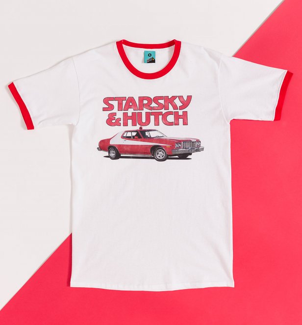 Starsky and Hutch Inspired Gran Torino White And Red Ringer T-Shirt