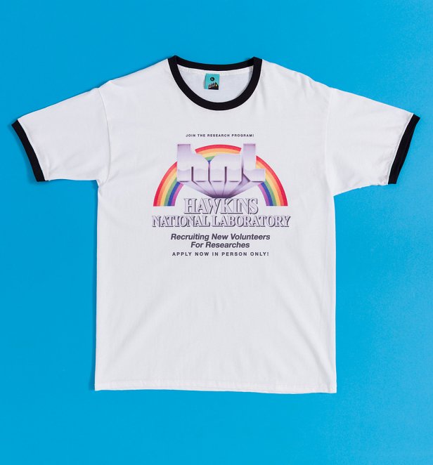 Stranger Things Hawkins National Laboratory White And Black Ringer T-Shirt