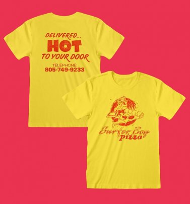 Stranger Things Surfer Boy Pizza Yellow T-Shirt with Back Print