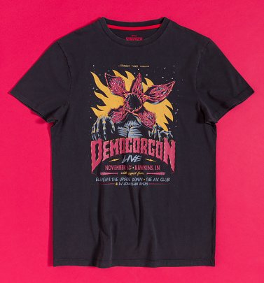 Stranger Things Vintage Demogorgon Live Charcoal Acid Wash T-Shirt Stranger Things Vintage Demogorgon Live Charcoal Acid Wash T-Shirt