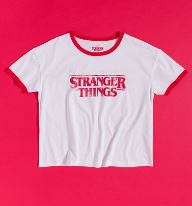 Stranger Things Vintage Logo Cropped Ringer T-Shirt