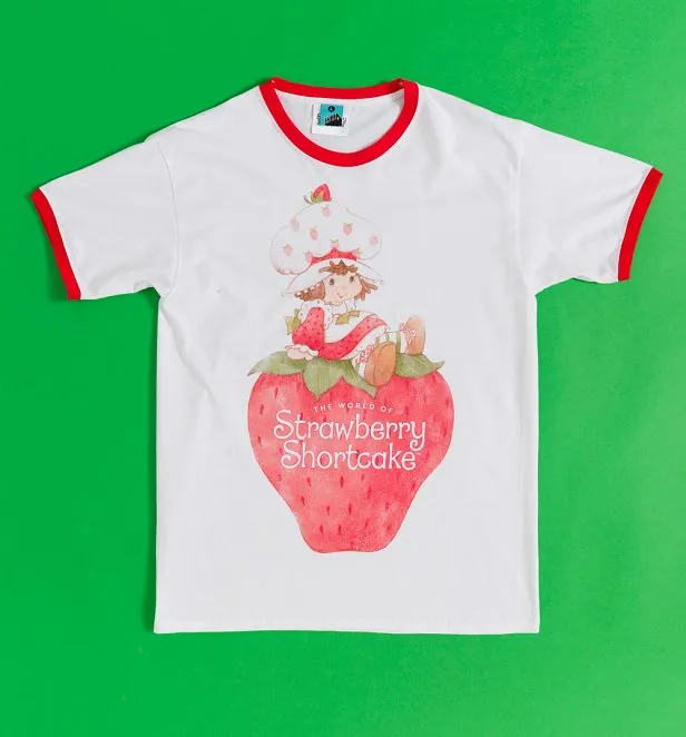 Strawberry Shortcake Vintage Artwork White And Red Ringer T-Shirt