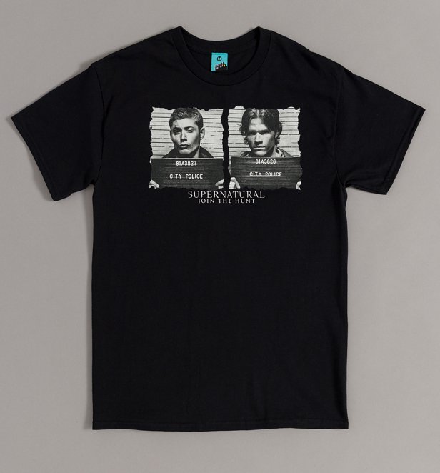 Supernatural Sam And Dean Mug Shots Black T-Shirt Supernatural Sam And Dean Mug Shots Black T-Shirt