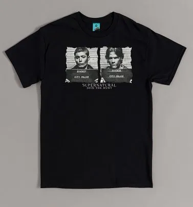 Supernatural Sam And Dean Mug Shots Black T-Shirt