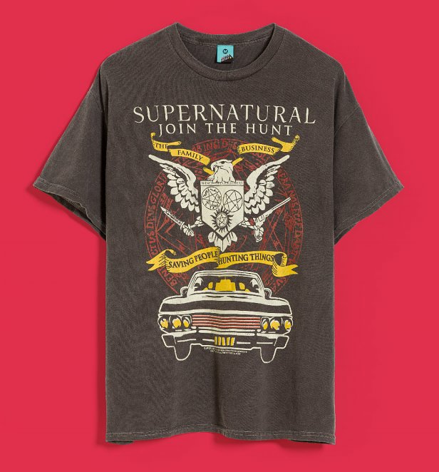 Supernatural Saving People Hunting Things Vintage Wash Charcoal T-Shirt Supernatural Saving People Hunting Things Vintage Wash Charcoal T-Shirt