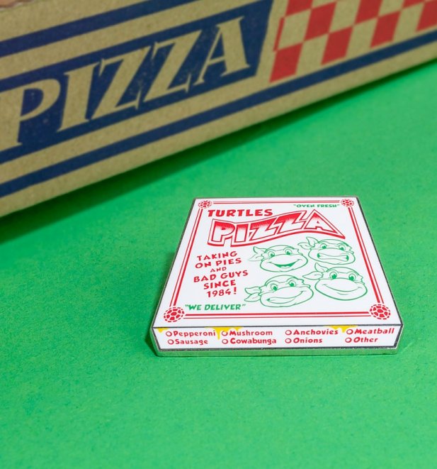 Teenage Mutant Ninja Turtles Pizza Box Enamel Pin from Cakeworthy Teenage Mutant Ninja Turtles Pizza Box Enamel Pin from Cakeworthy