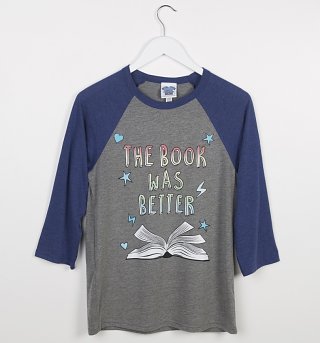 The Book Was Better Grey and Navy Raglan Baseball T-Shirt The Book Was Better Grey and Navy Raglan Baseball T-Shirt
