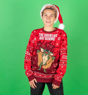 The Gremlins Are Coming Red Knitted Christmas Jumper The Gremlins Are Coming Red Knitted Christmas Jumper