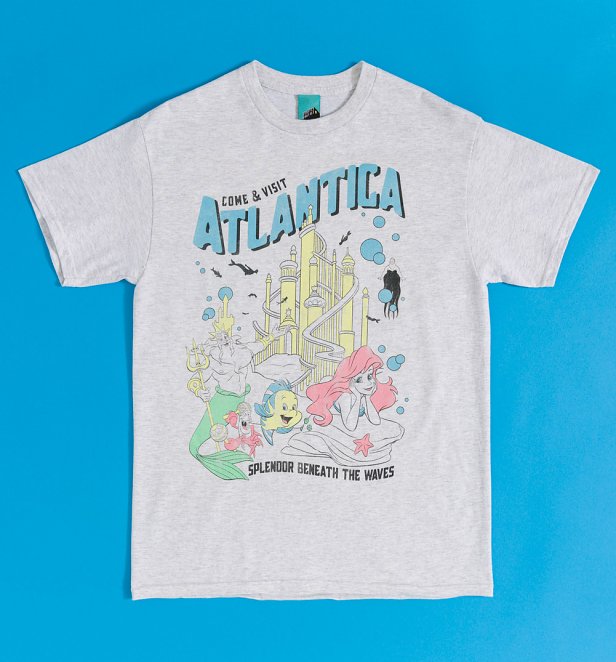 Disney The Little Mermaid Come and Visit Atlantica Light Grey Marl T-Shirt
