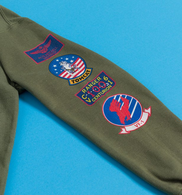 Top Gun Badges Khaki Sweater with Sleeve Print
