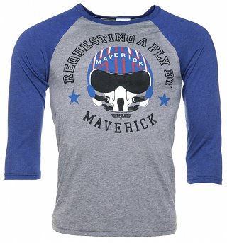 Top Gun Maverick Requesting a Fly By Grey and Navy Raglan Baseball Tee Top Gun Maverick Requesting a Fly By Grey and Navy Raglan Baseball Tee