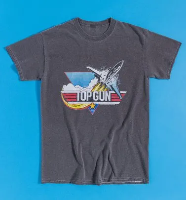 Top Gun Retro Vintage Wash Charcoal T-Shirt