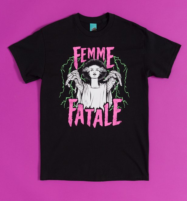 Universal Monsters The Bride Of Frankenstein Femme Fatale Black T-Shirt Universal Monsters The Bride Of Frankenstein Femme Fatale Black T-Shirt