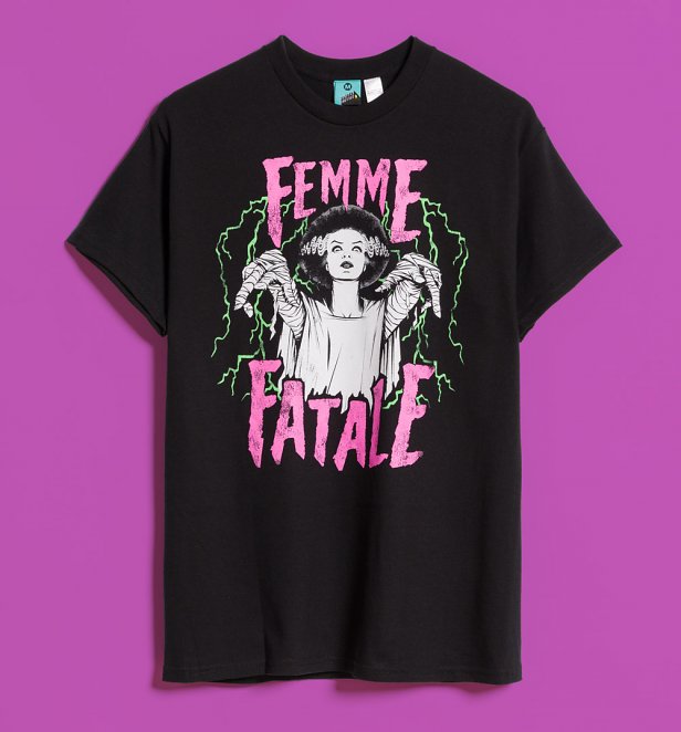 Universal Monsters The Bride Of Frankenstein Femme Fatale Black T-Shirt Universal Monsters The Bride Of Frankenstein Femme Fatale Black T-Shirt