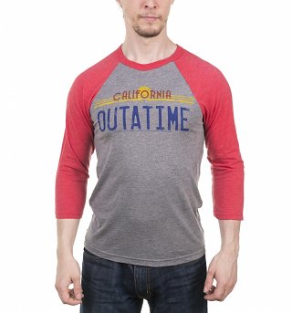 Back to the Future Outatime Heather Grey and Heather Red Raglan Baseball Tee Back to the Future Outatime Heather Grey and Heather Red Raglan Baseball Tee