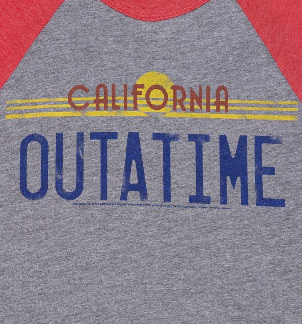 Back to the Future Outatime Heather Grey and Heather Red Raglan Baseball Tee Back to the Future Outatime Heather Grey and Heather Red Raglan Baseball Tee
