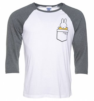 Miffy Printed Pocket White And Grey Raglan Baseball T-Shirt Miffy Printed Pocket White And Grey Raglan Baseball T-Shirt