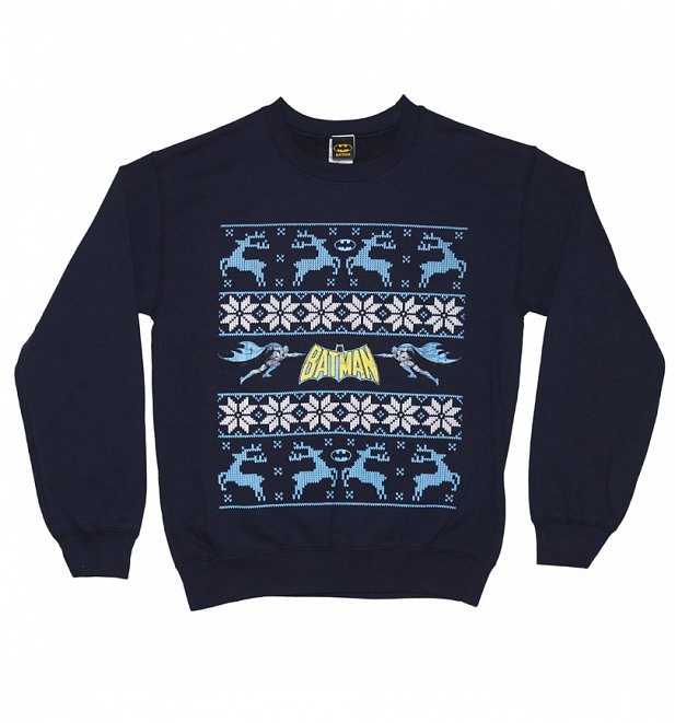 Unisex Navy Batman Logo And Reindeer DC Comics Fair Isle Christmas Sweater Unisex Navy Batman Logo And Reindeer DC Comics Fair Isle Christmas Sweater