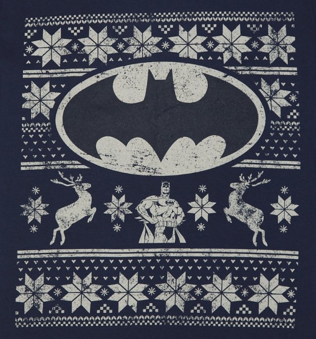 Men's Navy DC Comics Batman Fair Isle Christmas T-Shirt Men's Navy DC Comics Batman Fair Isle Christmas T-Shirt