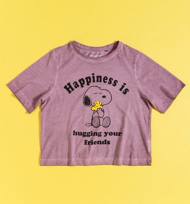 Vintage Plum Peanuts Snoopy and Woodstock Hug Cropped T-Shirt