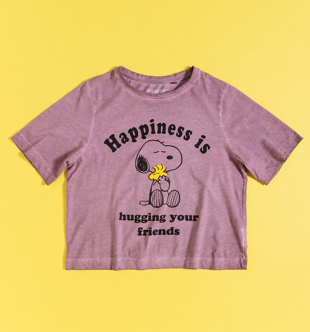 Vintage Plum Peanuts Snoopy And Woodstock Hug Cropped T Shirt