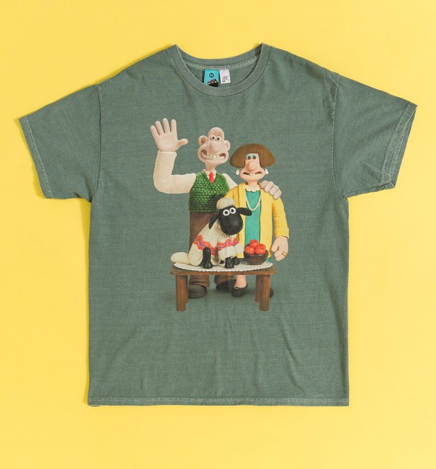 Wallace & Gromit Wallace And Wendolene Vintage Wash Green T-Shirt
