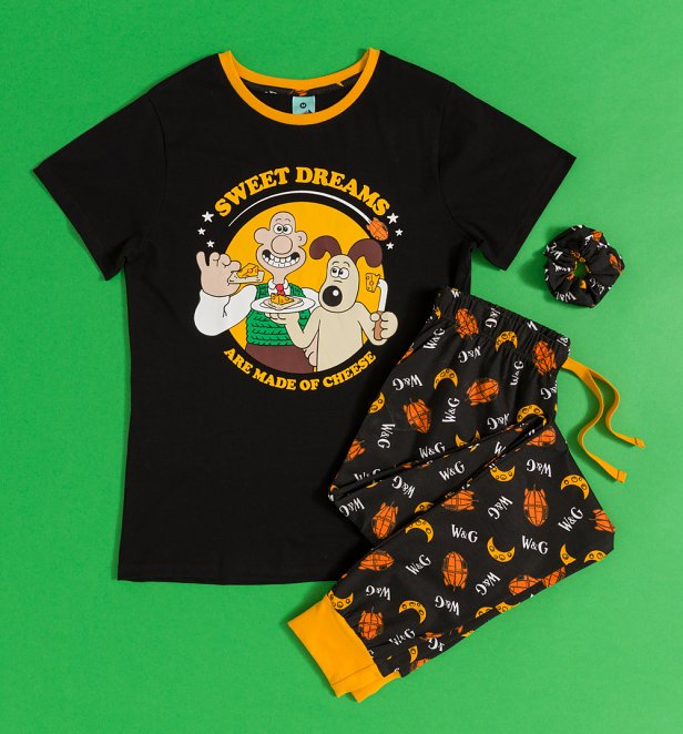 Women's Wallace & Gromit Sweet Dreams Are Made Of Cheese Pyjamas with Scrunchie