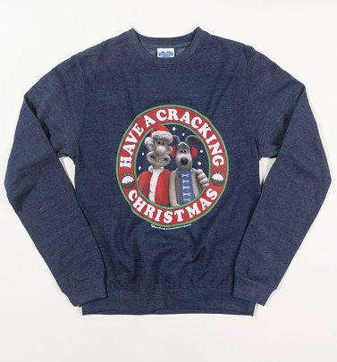 Wallace And Gromit Cracking Christmas Heather Navy Sweater Wallace And Gromit Cracking Christmas Heather Navy Sweater