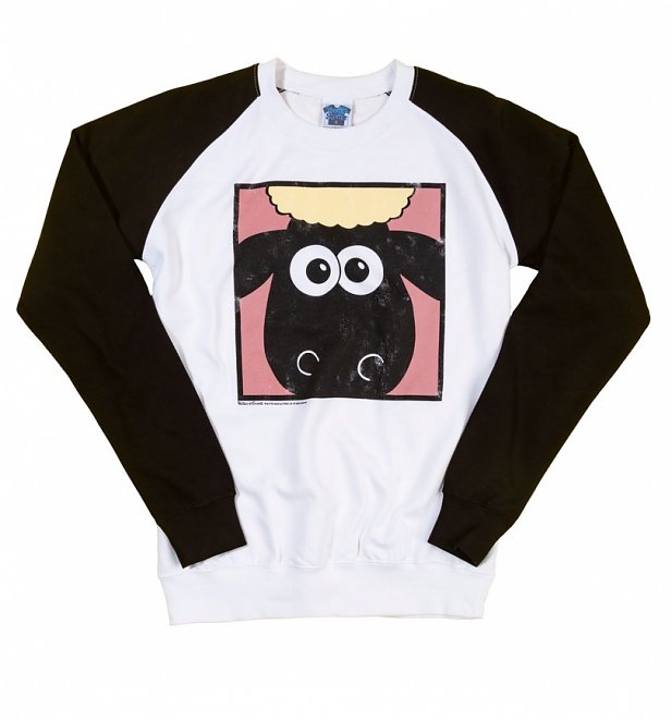 Wallace And Gromit Shaun The Sheep Face White and Black Raglan Baseball Sweater Wallace And Gromit Shaun The Sheep Face White and Black Raglan Baseball Sweater