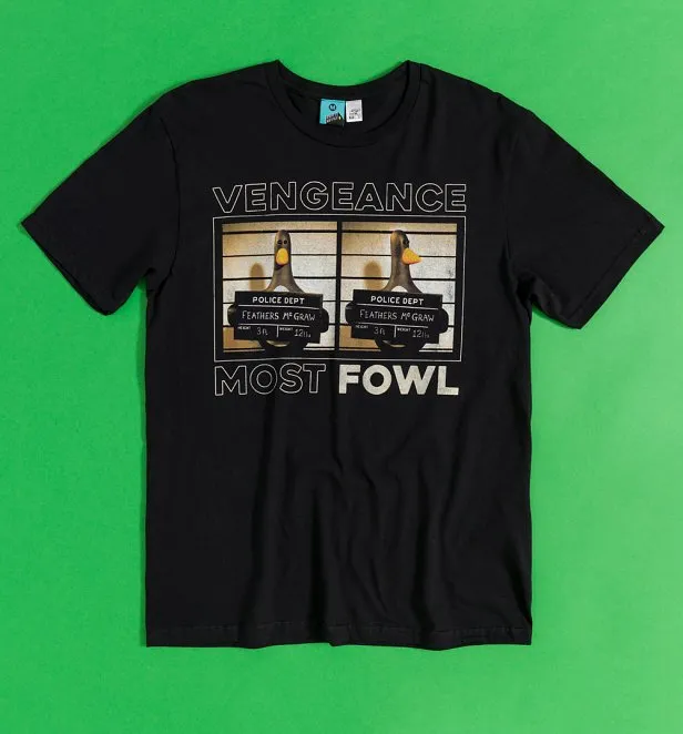 Wallace Gromit Vengeance Most Fowl Feathers Mug Shot Black T-Shirt